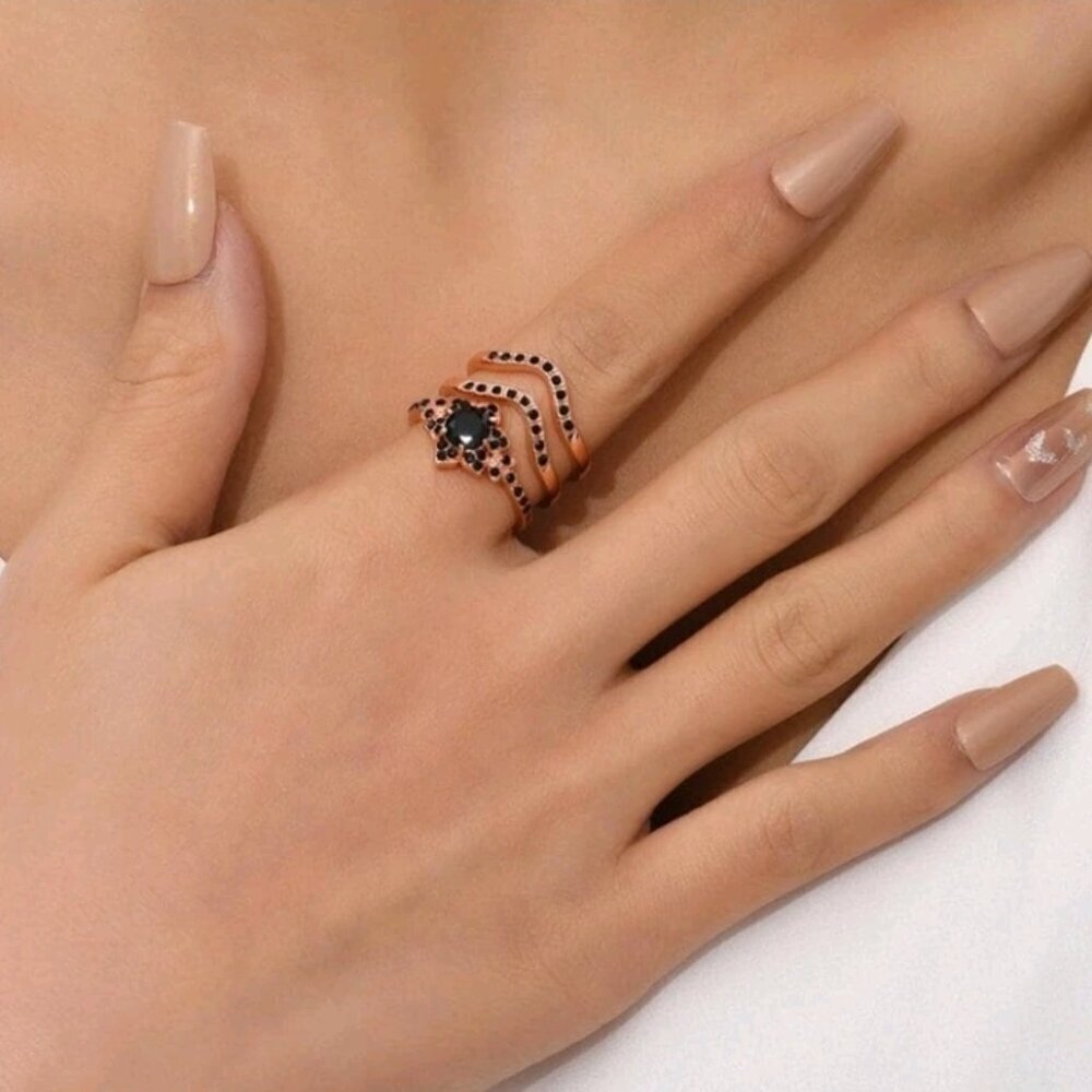 3 Pcs/ Set Rhinestone Decor Ring - Picture 5 of 7